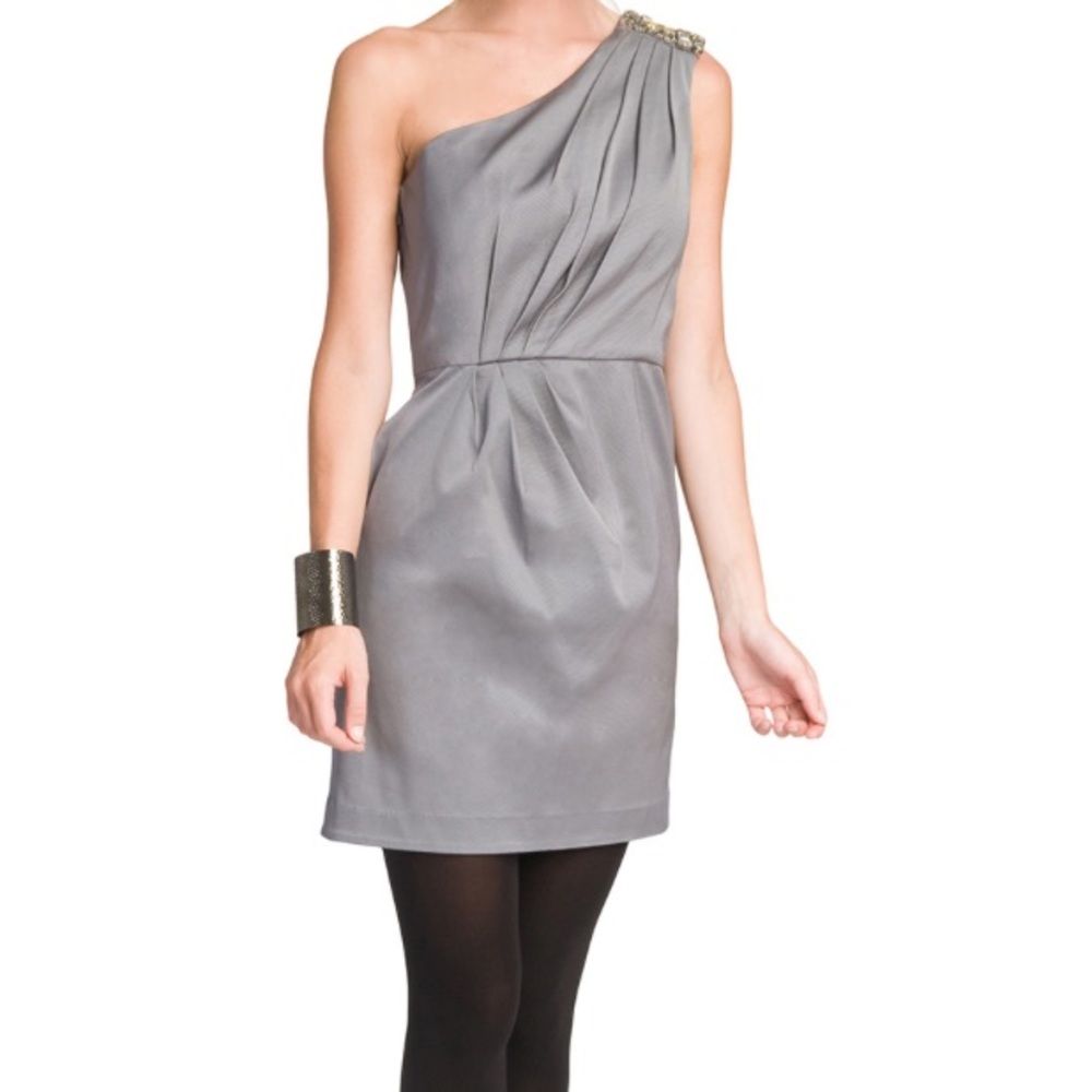 Shoshanna Silver Sensation One Shoulder Dress NWT